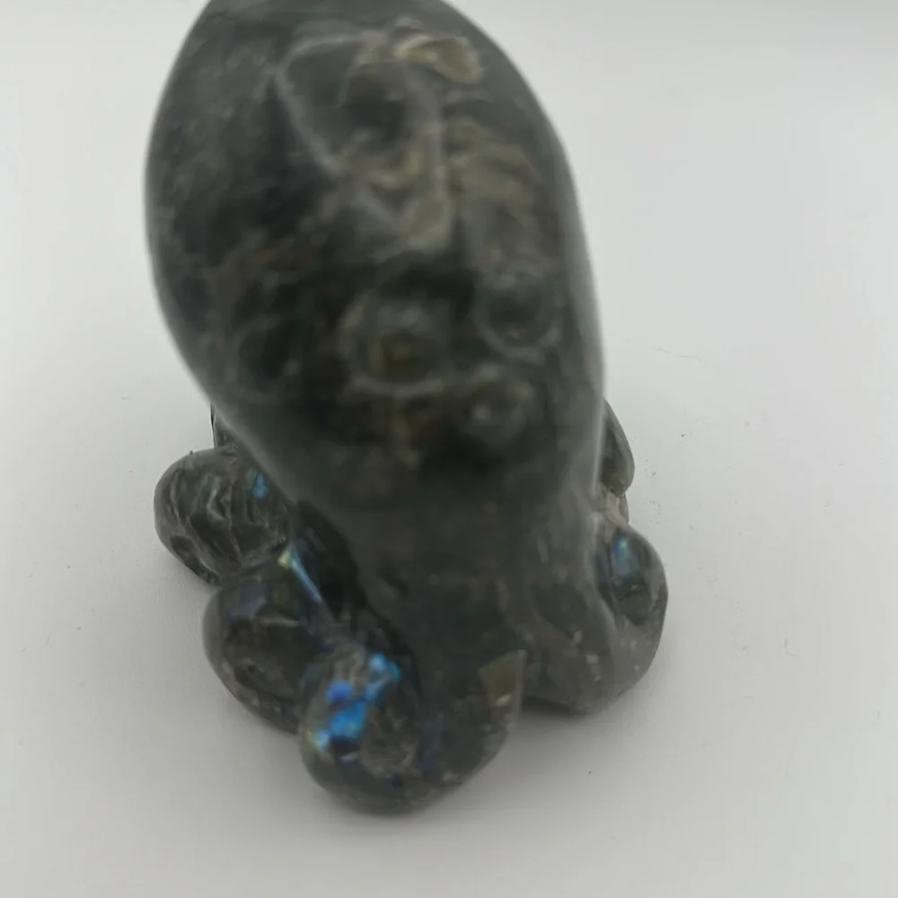 Natural blue flash labradorite octopus carving